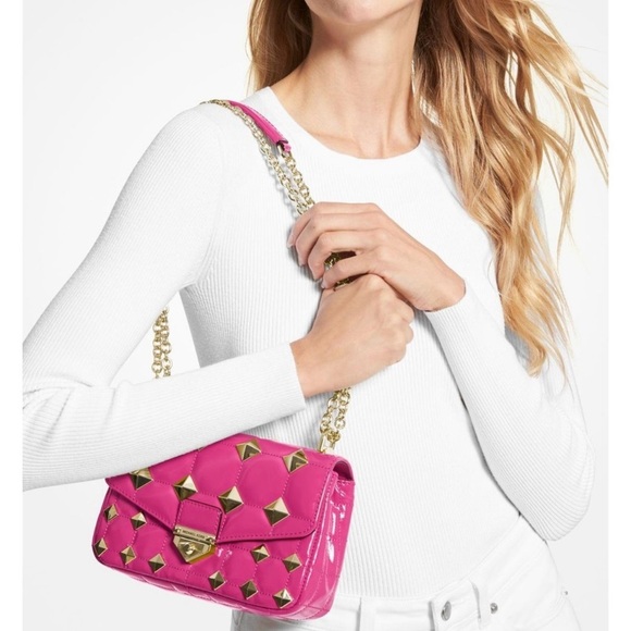 NWT Michael Kors SoHo Small Studded Quilted Patent Leather bag - Picture 1 of 12